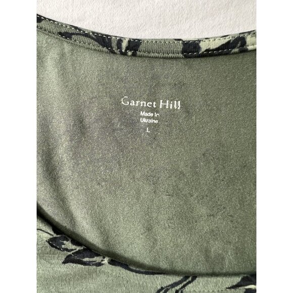 Garnet Hill Easy Wrap Knit Dress Green Floral SZ LG Autumn Stretch - Picture 4 of 10